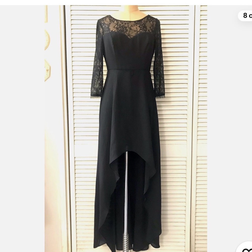 Max & Cleo Black Lace High-Low Cocktail Dress